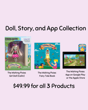 Load image into Gallery viewer, Cailin Doll, Wishing Pixies Fairy Tale Book, and Wishing Pixies App