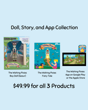 Load image into Gallery viewer, Gasur (Boy) Doll, The Wishing Pixies Fairy Tale Book, and the Wishing Pixies App